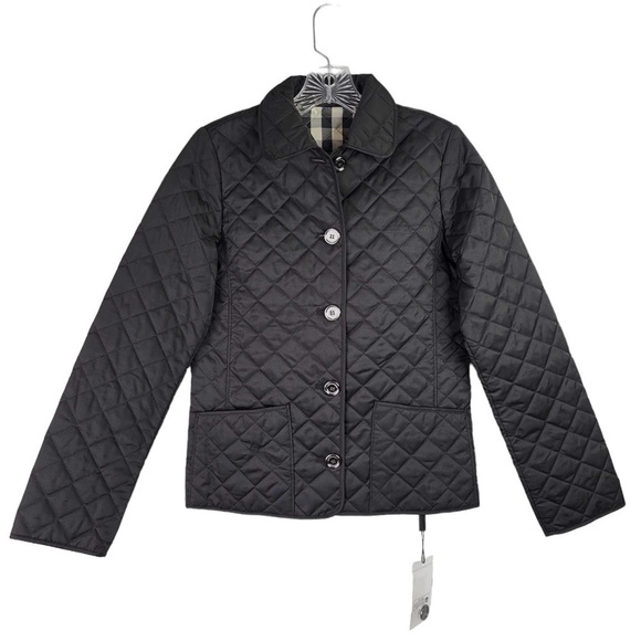 Burberry Quilted Field Coat Black Nova Check Button Front Womens XS Youth 12 - Picture 2 of 16